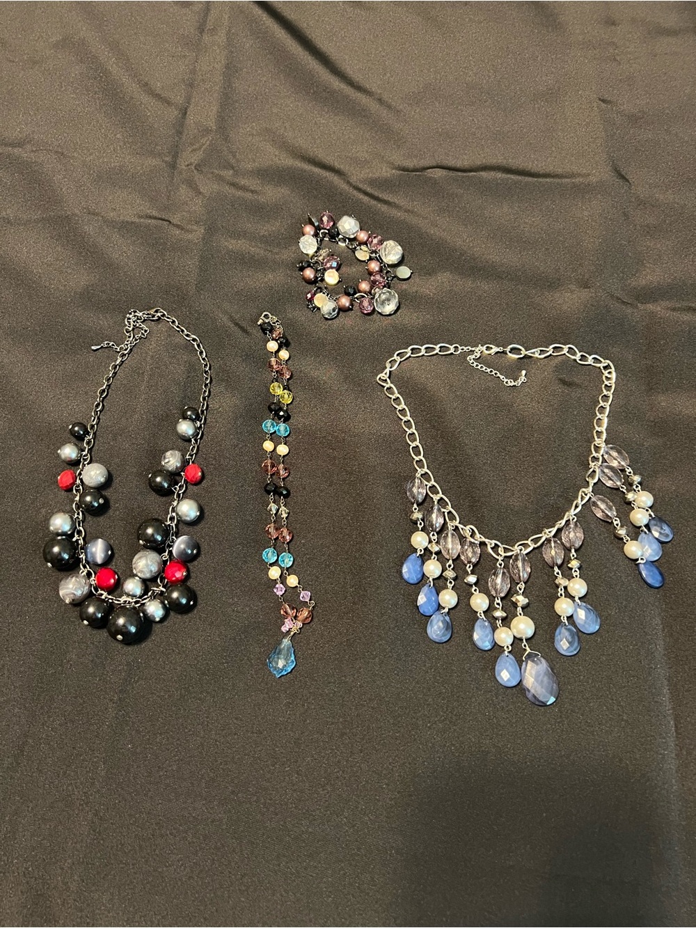 Assorted Women's Beaded Necklace Set – Blue, Black, Red, Multicolor w/ bracelet